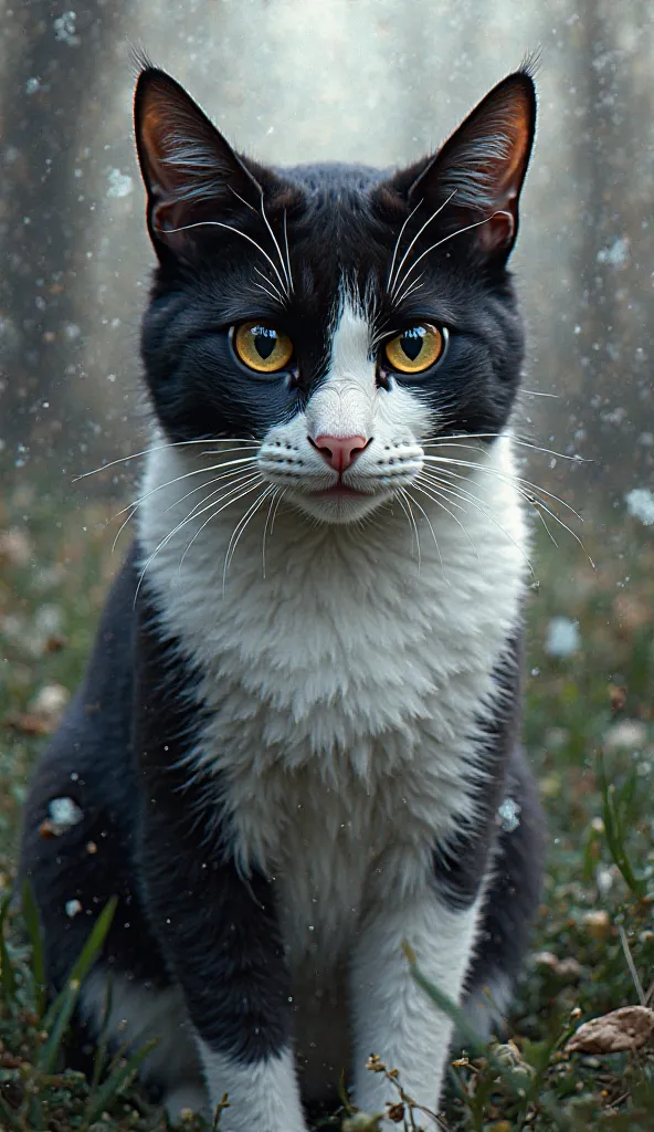 Realistic Cat With Black and White Coat in a Glitch