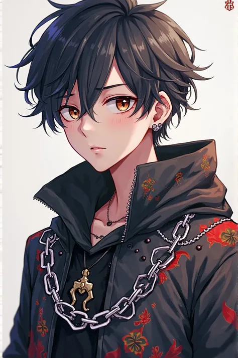 A anime Boy With Jacket And Chain Without Mouth 