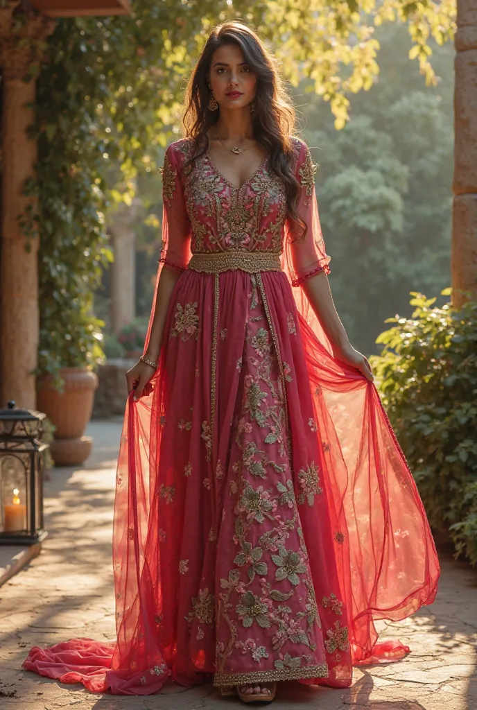 Desiign a very simple and elegant colorful Pakistani dress for eid