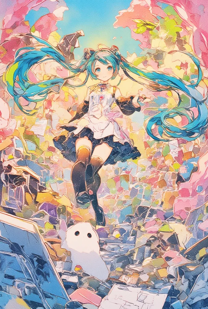 ( masterpiece、 highest quality、 highest quality、official art、  beautiful and beautiful  :1.2)、(one girl:1.3)  Hatsune Miku、twin tails, beautiful breasts,multiple views, pencil happentch, (happentch:1.25), best quality, Graphite \\(medium\\), happen,  grada...