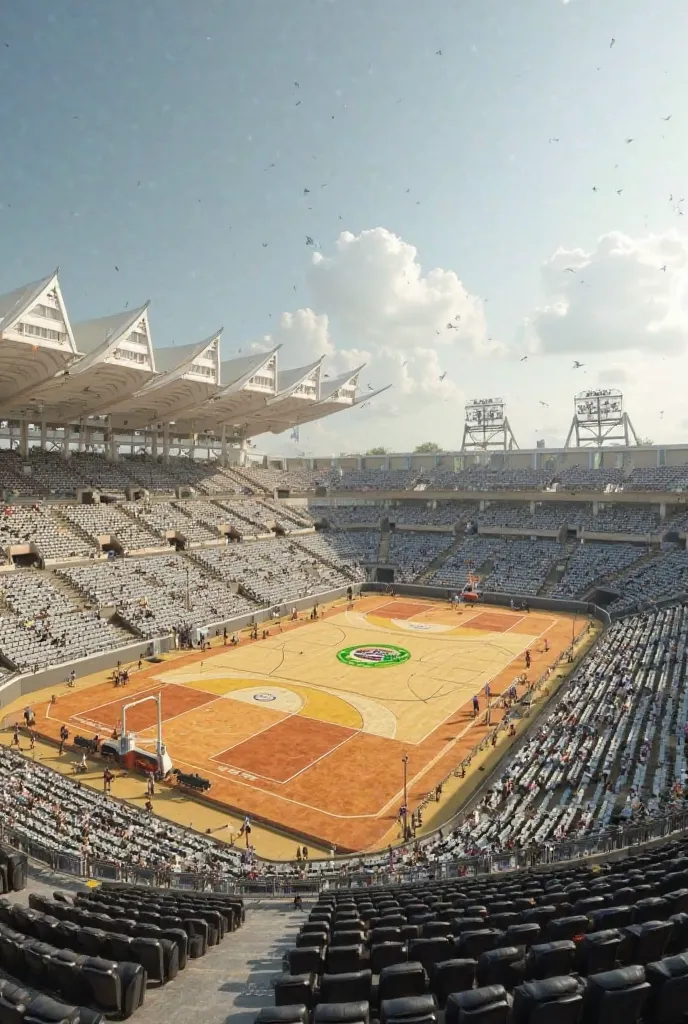 "Design a state-of-the-art sports arena in Kawe, Dar es Salaam, Tanzania, that blends modern architecture with local culture and climate considerations. The arena should be multi-purpose, accommodating football, basketball, volleyball, and athletics, with ...