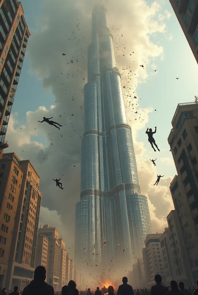 The world largest building of Burj khalifa was being collapse and many people was jumping from the top of Burj khalifa.