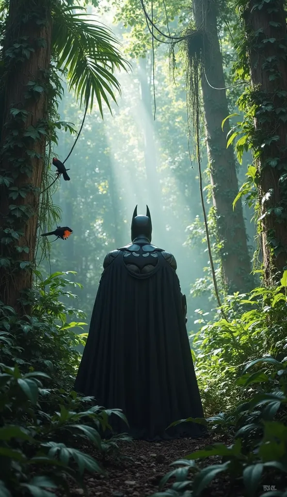 batman is looking for something in jungle. 