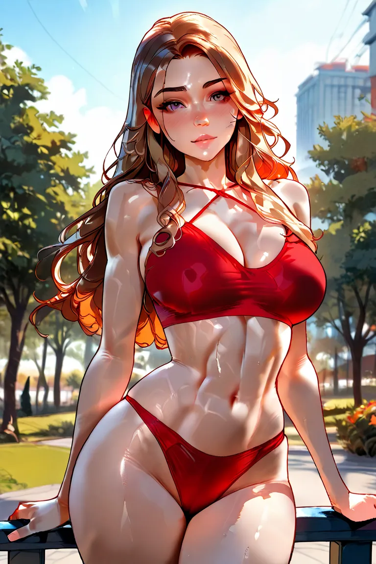 1 girl,sexy girl,extremely beautiful girl,cute,sexy thigh,beautiful thigh,athletic corop,muscular,fit,well defined,beautiful curve,sexy curve,she is in a park, manga pastel, art by Boïchi, Kinu Nishimura, Yuumei, in the style of , Disney Artstation Pixar, ...