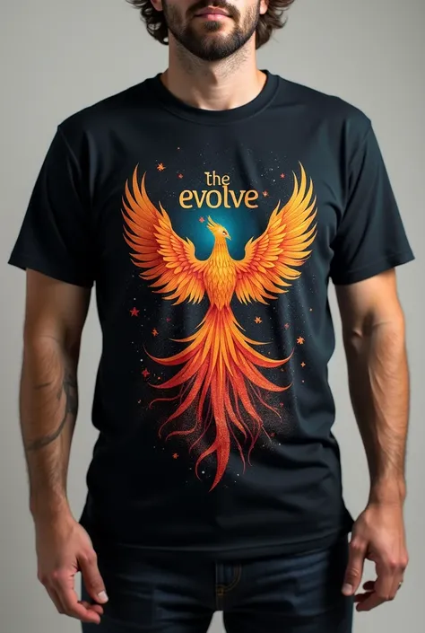 The evolve souls written on a tshirt with a rising phoenix logo 