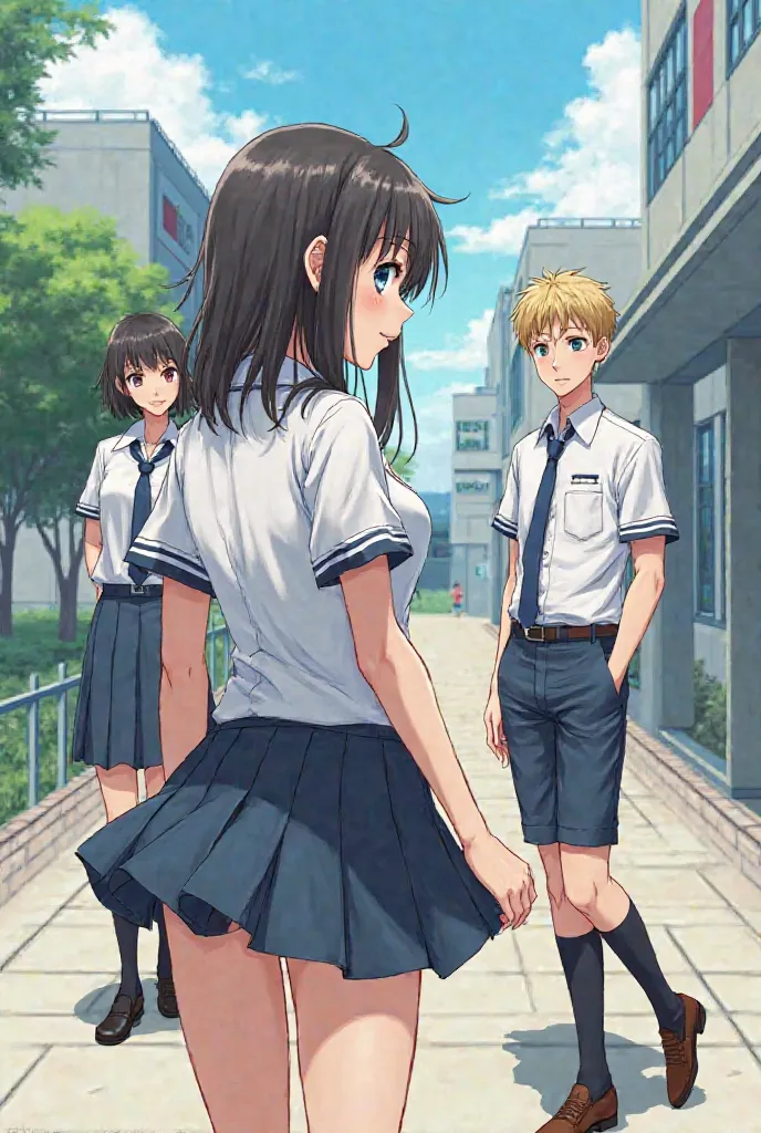 the woman student leave in a Two male student wearing white uniform comics 