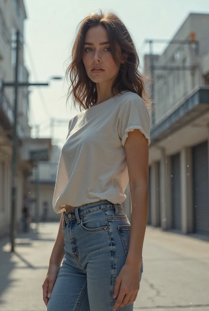 Woman in jeans and T-shirt