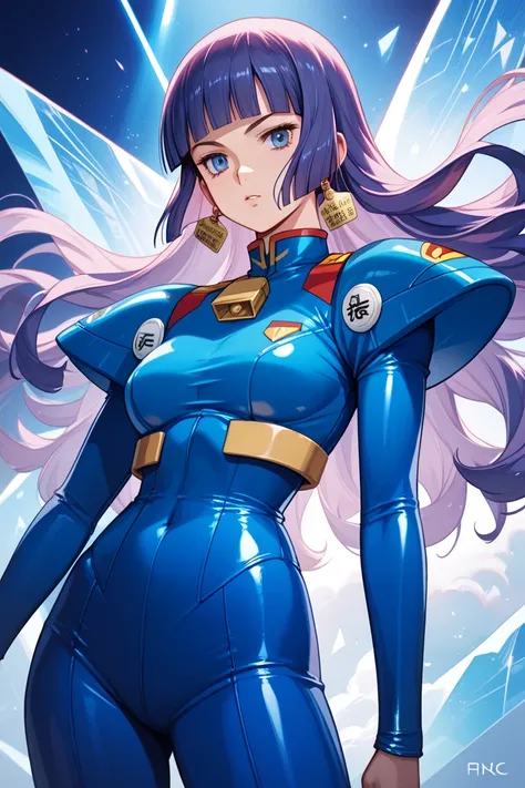 Mobile_suit_gundam_zz,{{{roux_louka}}},{{long silky hair}},purple hair,blue rubber suit,blunt bangs,sex