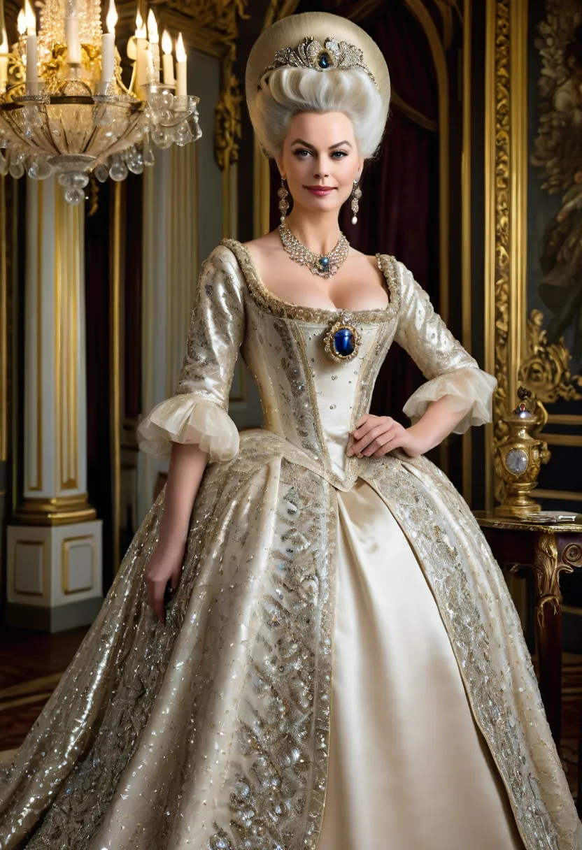 An authoritative real photo of a beautiful and celestial and majestic femdom Marie Antoinette who is an honorable royal queen of france with large elegant, hawk-like-nose, who embodies old fashioned class, sophistication, elgance as well as wholesome, natu...