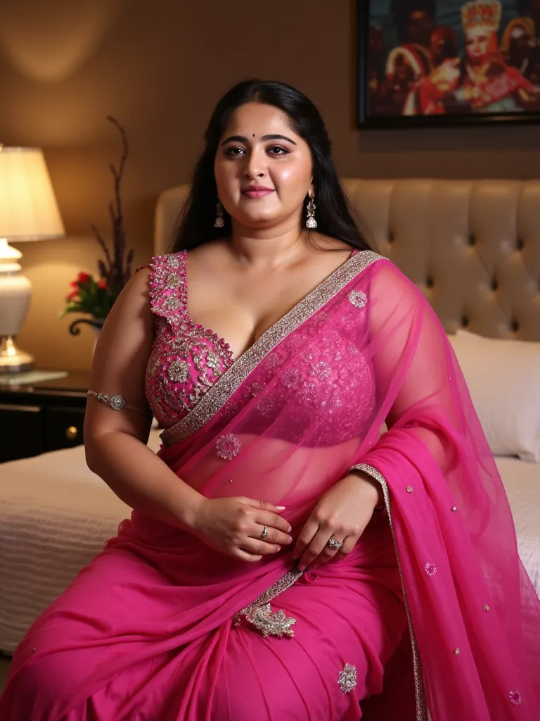 ((best quality)), ((masterpiece)), (detailed), perfect face
 Big body big, pink Indian,   Indian pink dress, Bedroom 