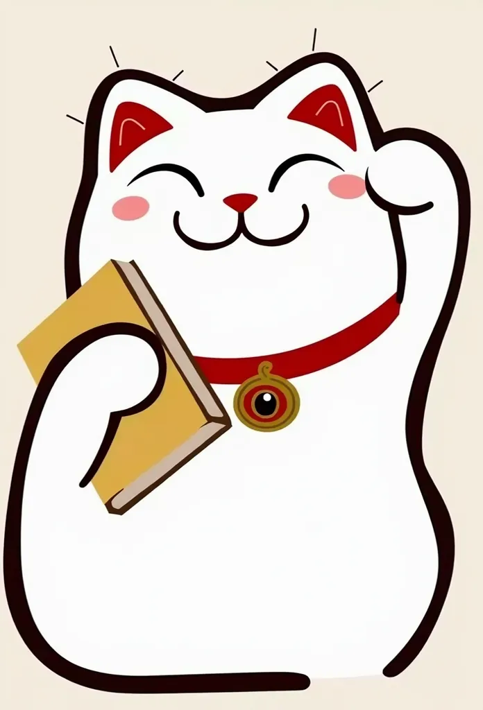 a close up of a cat lucky holding a book, an illustration sketch vector design