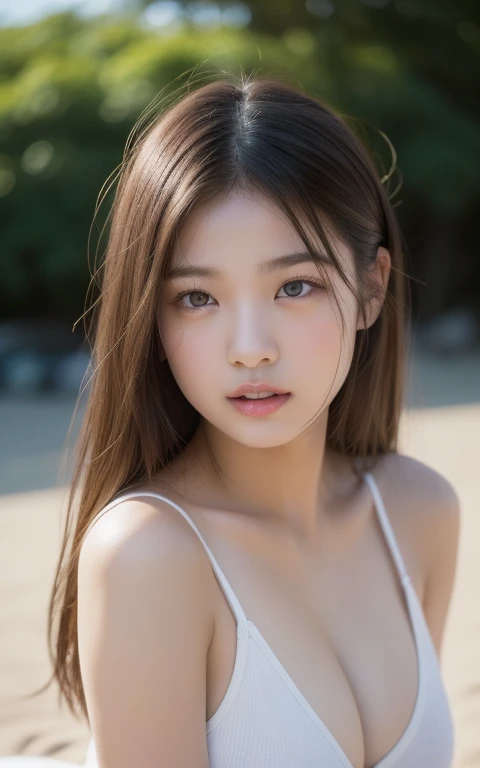 （8k、 live-action、 RAW photo 、 top quality、 Please wear a masterpiece ：1.2),(summer, Check and fix the glossy lips ),(( perfect lighting )),( wet hair ), watches the audience, strong,( erotic ), ((Brown skin、sunburned skin、Loco Girl 、Girly looking beautiful...