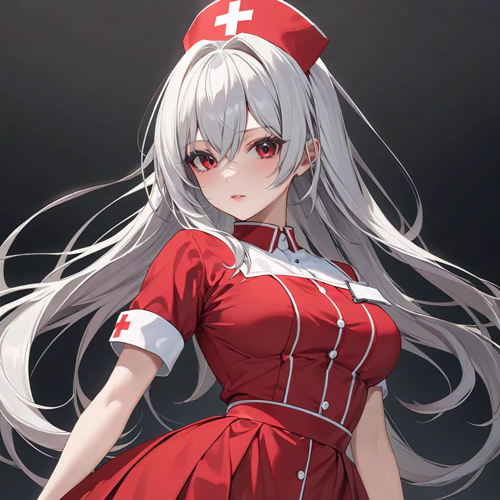 (highest quality,  masterpiece,  super precise, High Resolution), 8k,  Anatomically Accurate Body , Nightcore, red dress,  Gothic Maiden anime girl , White-haired goddess, beautiful charming anime woman, simple background, beautiful face, perfect face, 非常に...