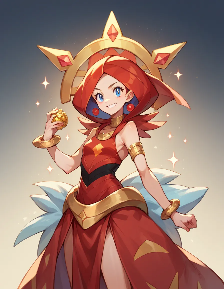 Pokémon,Kai, Gold,blue eyes, red clothes,smile