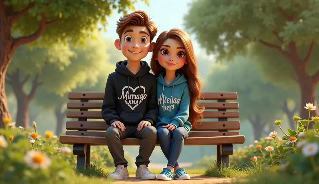 ### **Detailed image description**

The image shows a cute couple in a 3D animation style, reminiscent of Disney or Pixar cartoons. It conveys an atmosphere of warmth, romance and magic. All the details are carefully worked out. They are sitting on a woode...