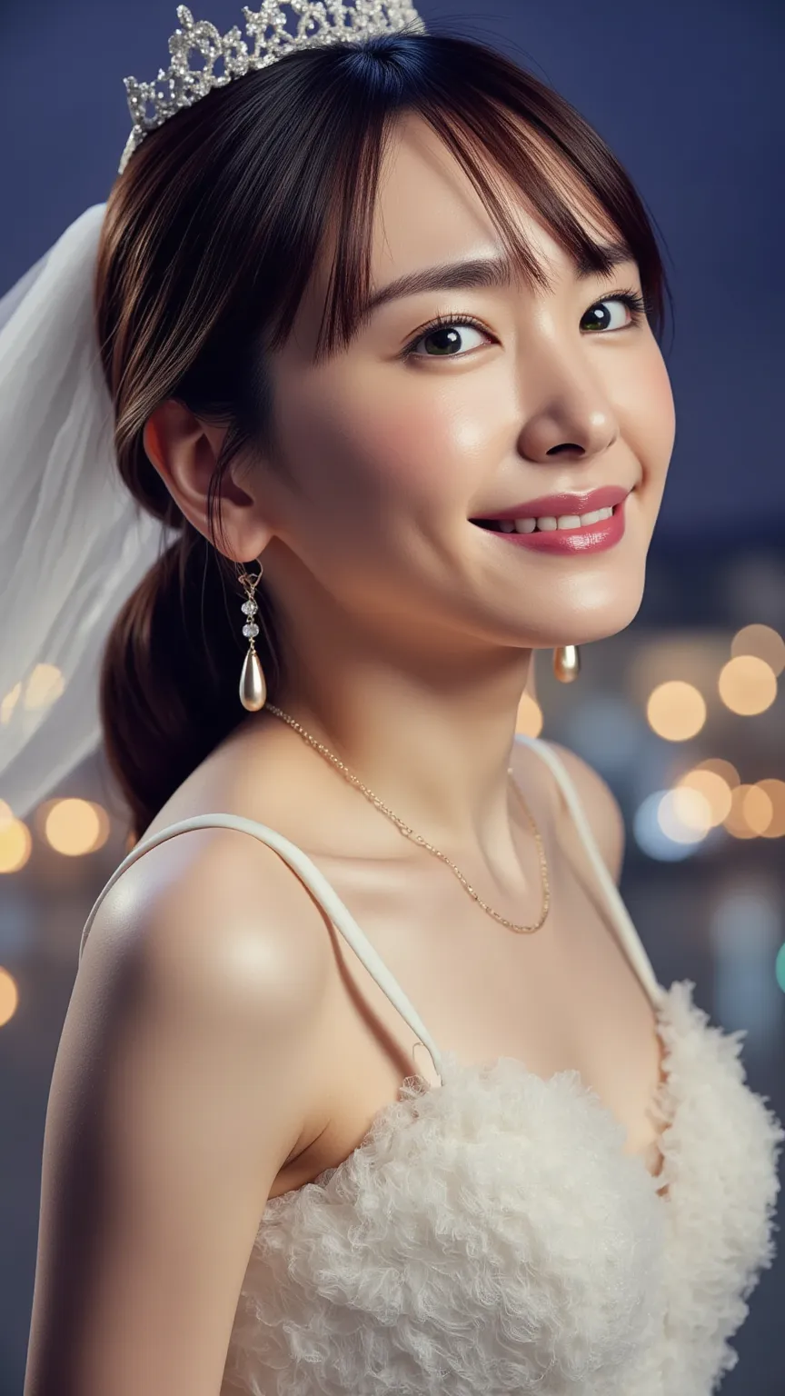 ((addielyn)), Random posture, (An extremely delicate and beautiful work), (masterpiece), 1girl, extremely detailed elegant wedding dress, tiara, highly detailed, ponytail contorted, charming expression, beautiful and clear eyes, green eye pupil, delicate n...