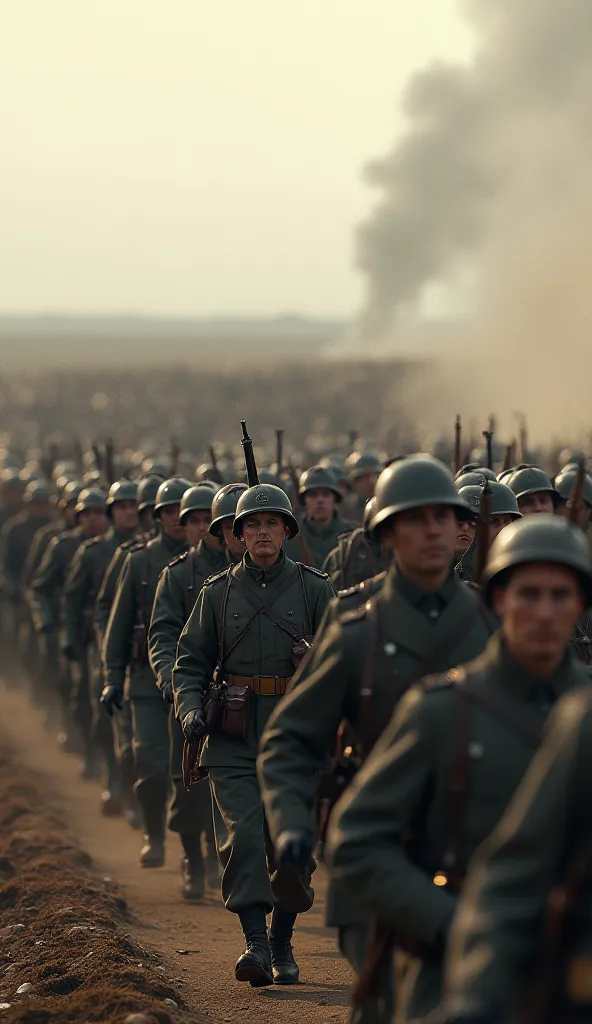 World war 2, 1000 soldiers marching with guns