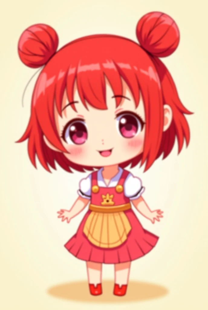 Create a cute chibi girl with red hair and cute chibi outfit