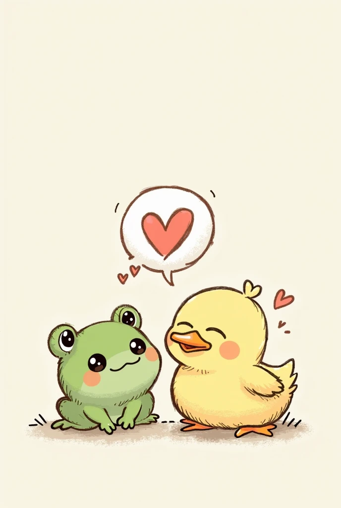 Small frog big duck heart between frog and duck kawaii cute skatched 