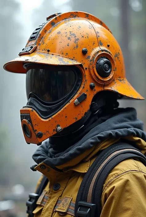 Helmet that covers a person from fire, It must be inspired by a crab, a pine tree and a ladder