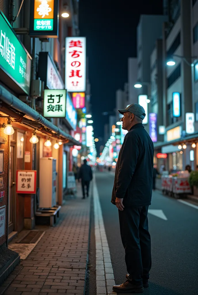 Man Standing on the Street in the Night City, Pictures inspired by Kano Naizen,  Reddit , what is it？, On the streets of Tokyo, Tokyo Night, ネオIn Tokyoは, old man Tokyo Night,  夜の日本の町 ,  in front of a ramen shop , In Tokyo,  Neo Tokyo, On the streets of Tok...