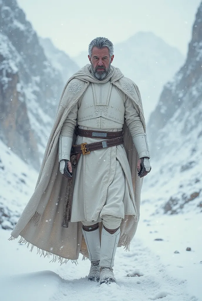 Un jedi qui est le frère de Anakin Skywalker, qui marche dans la neige comme il a été brûlé, il porte une armure entièrement blanche