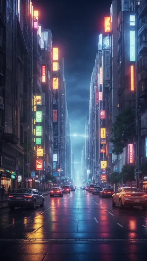 Full and real image of a clean, illuminated, orderly city, with high-tech traffic lights. Mystical and magical atmosphere. Photorealism, Full view, Highly detailed image, Very realistic, Hyperrealism, Cinematography, Ultra HD, 8k.