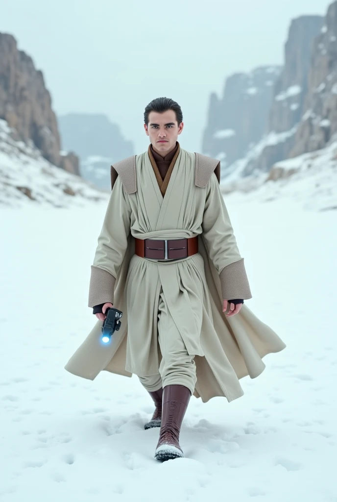 This Jedi walks in the snow, But without his mask 