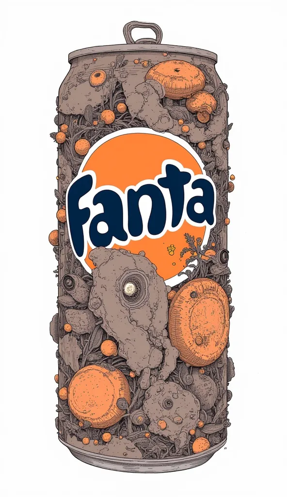 a close up of a can of Fantaon a white background,   Pedro Pedraha  ,  trending in behance , pop art、Fanta,  super realism art nouveau, very detailed illustrations side by side, super realistic, Ultra detailed and sharp depiction,  very detailed illustrati...