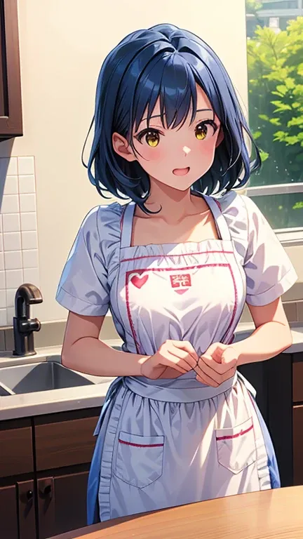 highest quality、High Resolution、high image quality、High Resolution、 sports gym、Yuriko Nana did,shortcuts, Lantern,yellow eyes, (glossy lips、glowing skin、realistic skin texture far away、 checked apron、kitchen)、staring at me、 Love Me、、Open Your Mouth and Lau...