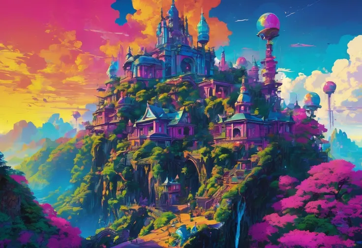 James Cameron style、fantastic scenery、Exquisite composition、colorful pop colors、gothic、psychedelic