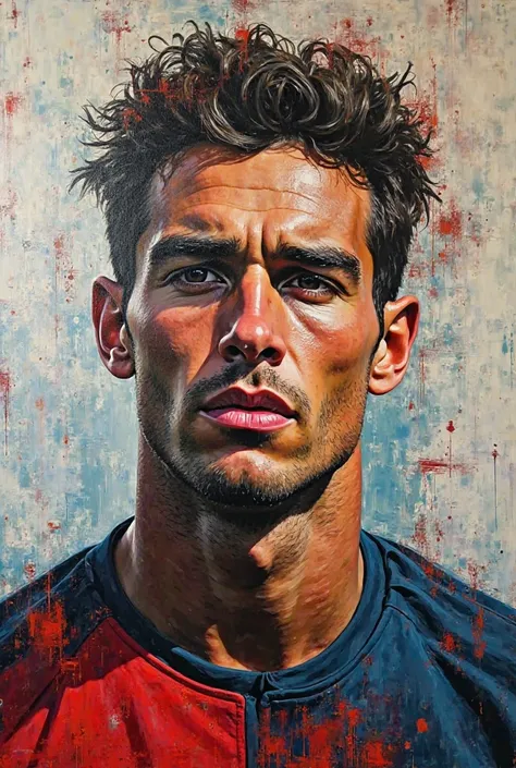 I want a painting of one famous celebrity who is currently popular in Europe in football or basketball in the form of art in colors that indicate ambiguity