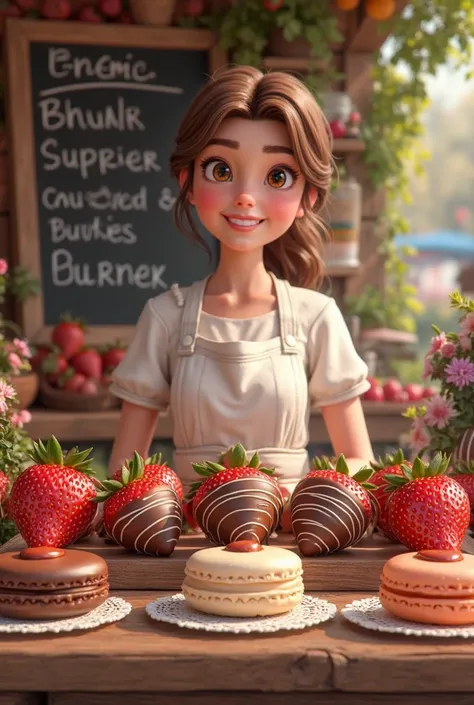 Create an image where I say that I sell delicious details based on strawberries and chocolate 