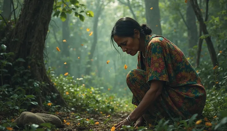 a traditional Javanese woman crying in the middle of a forest, was ostracized by society, and eventually ended her life tragically.