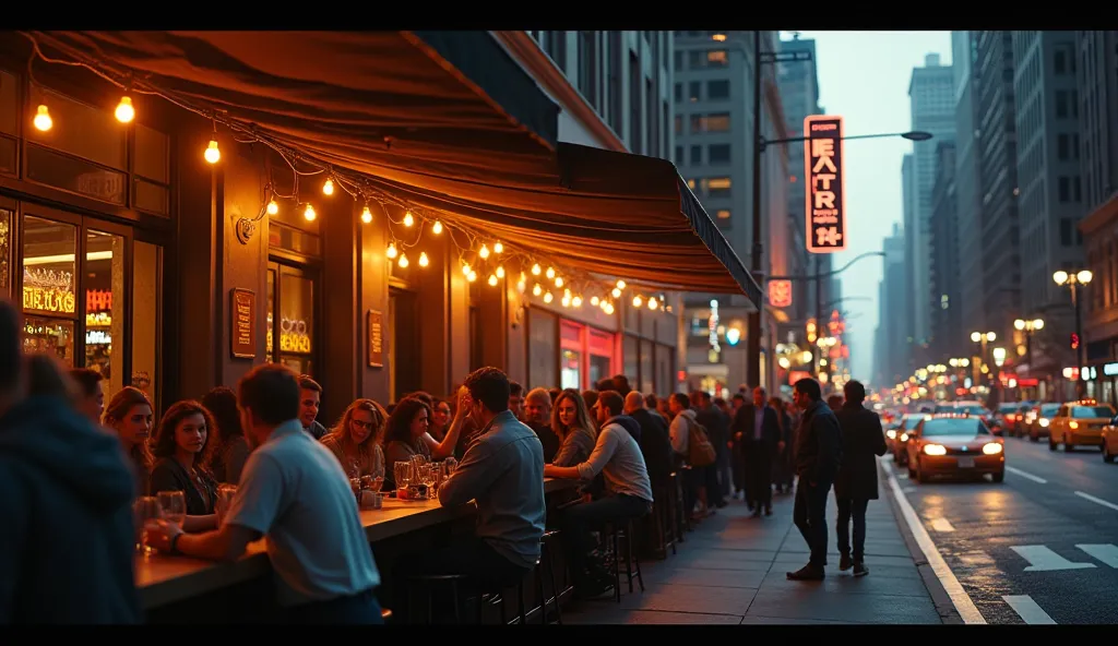 new york, Street, dusk,outside bar across the street, film, high quality