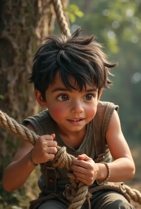 Boy tying a rope from the top