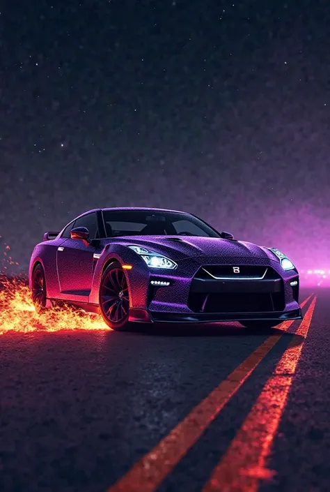 Night purple color gtr r35 horse flame on highway