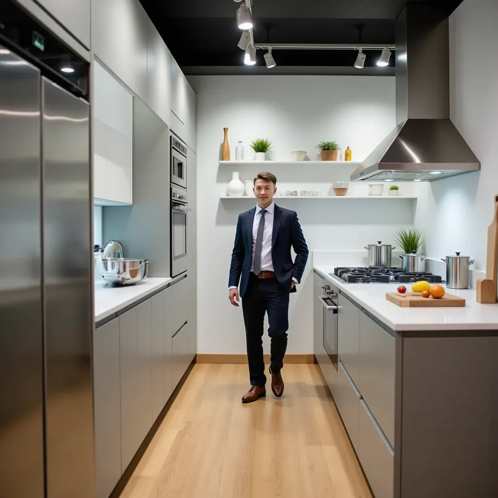 A man in kitchen showroom