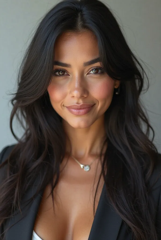 Beautiful woman an ordinary woman, 30-year-old Brazilian brunette,looking 69 kilos and height 1.51 professional profile picture, Flat straight black hair well aligned  