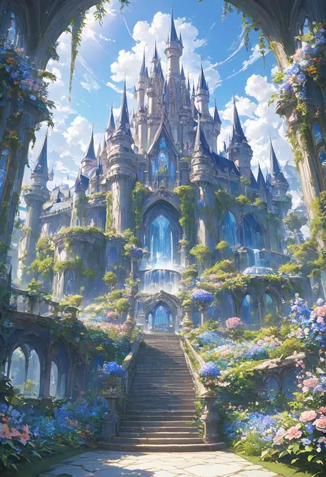 fairy castle、A castle made of flowers、garden、 fantastic、High Resolution, masterpiece, accurate, 最high quality, numerous awards for the future, high image quality model, high quality, Ultra High Definition,  8k octane