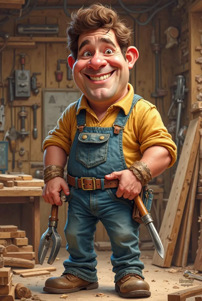 make me a illustration of caricature carpenter with my face 