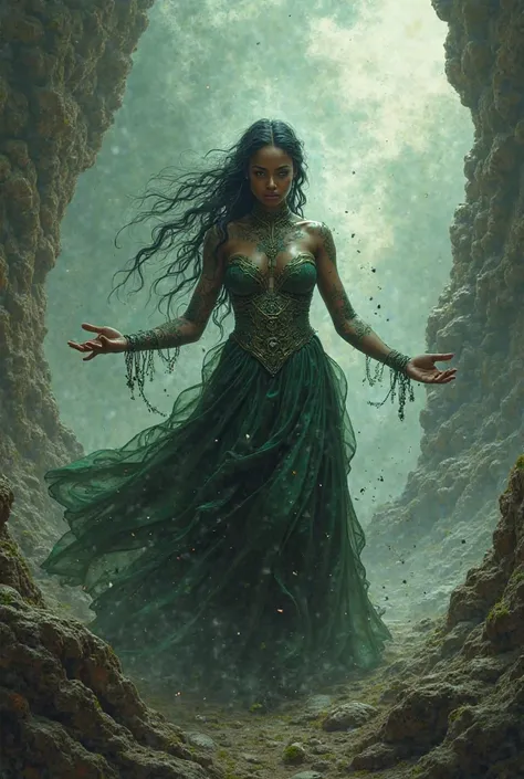 Black woman,a witch, bending rock