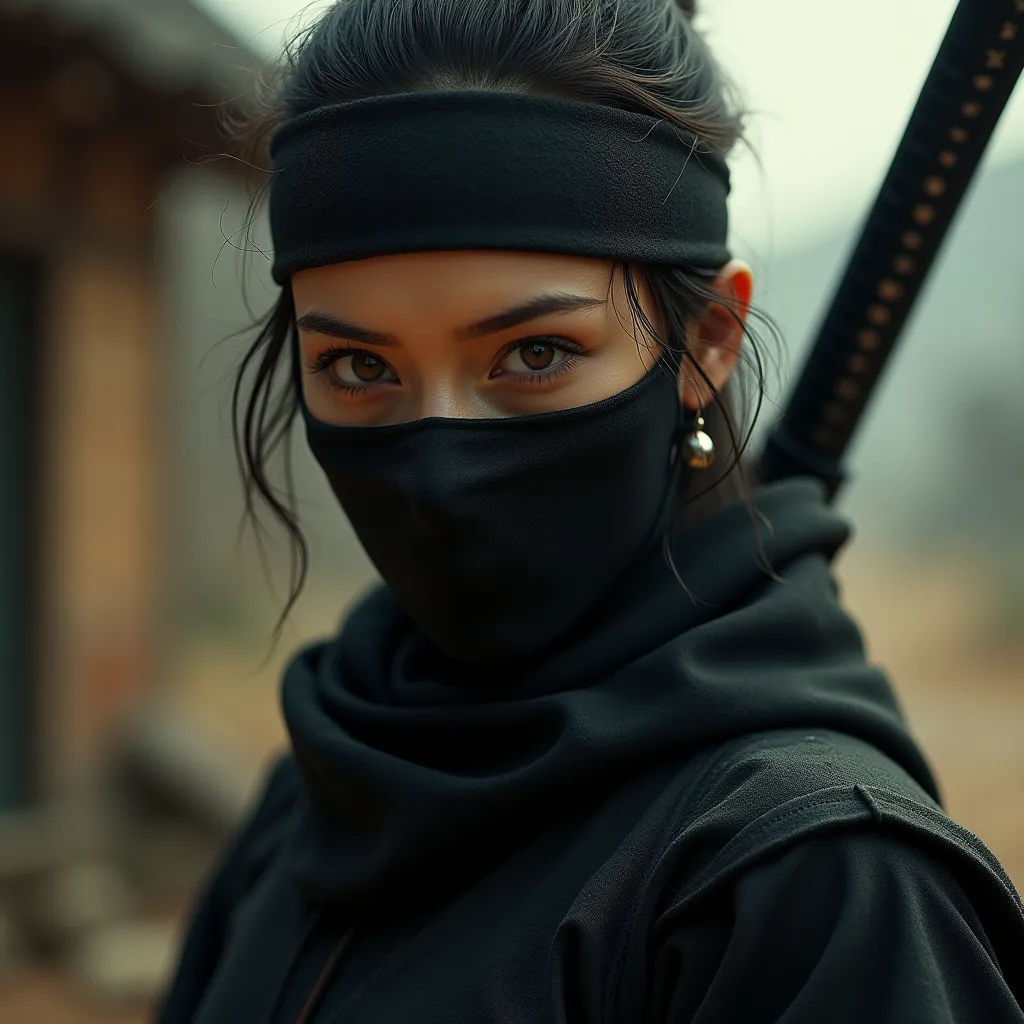 (((  magazine cover  ))), (((  Poster Art ))) , (((movie promotional poster design starring female ninjas))), (( a perfectly beautiful 20 year old Japanese female ninja)), (((目だけ見えているMasked))), high-definition CG Unity 8K wallpaper, 最high quality, Super De...