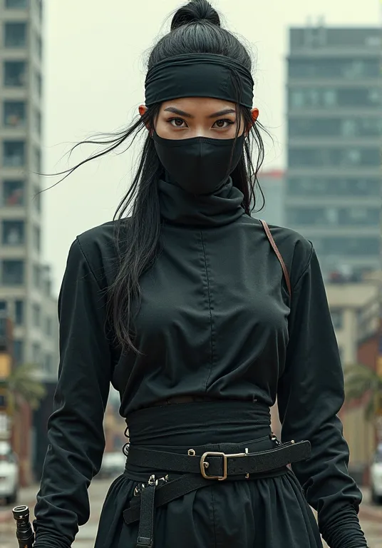 (((  magazine cover  ))), (((  Poster Art ))) , (((heavy construction equipment))) , (((The background is a group of buildings in a modern city))), (((movie promotional poster design starring female ninjas))), (( a perfectly beautiful 20 year old Japanese ...