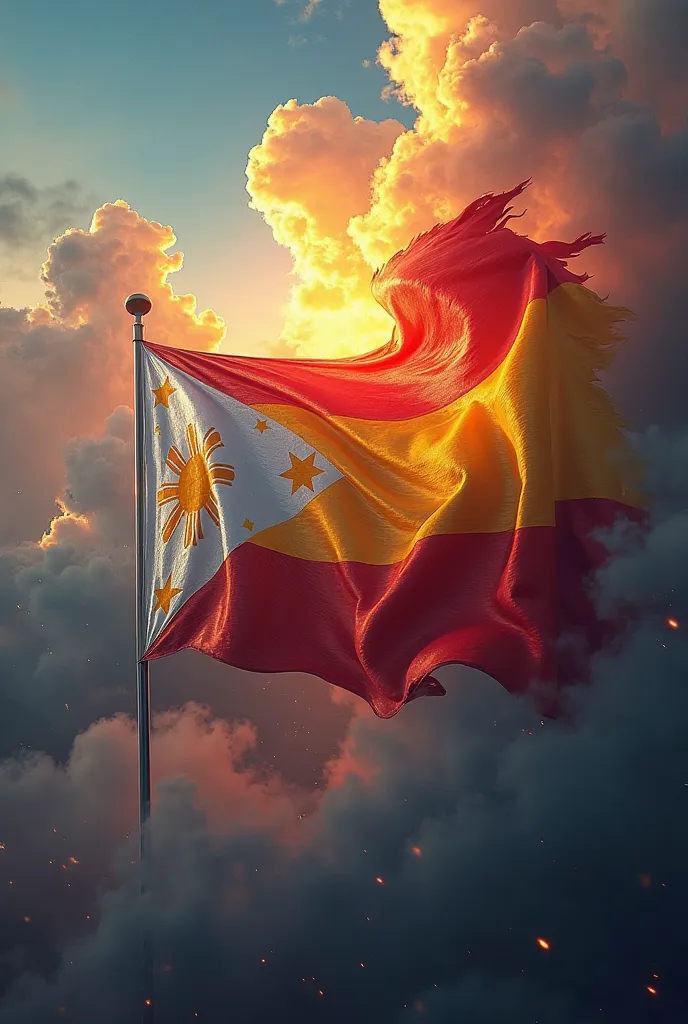 I said, it is a FLAG of Philippines slowly consuming the FLAG of the SPAIN. make it for like in a cinema poster.