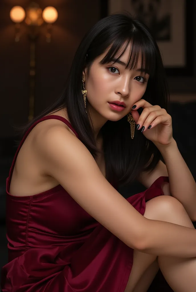  adult な女性のsensualなポーズ,fine facial features,romantic expression,sensualな体の曲線,Fascinating clothing,high quality,8k,High sense vibe,Light effects,Bokeh,real,realistic,フォトreal,professional,Vivid Colors,Dark color ,sensual,Erotic, sexy,sensual, adult 