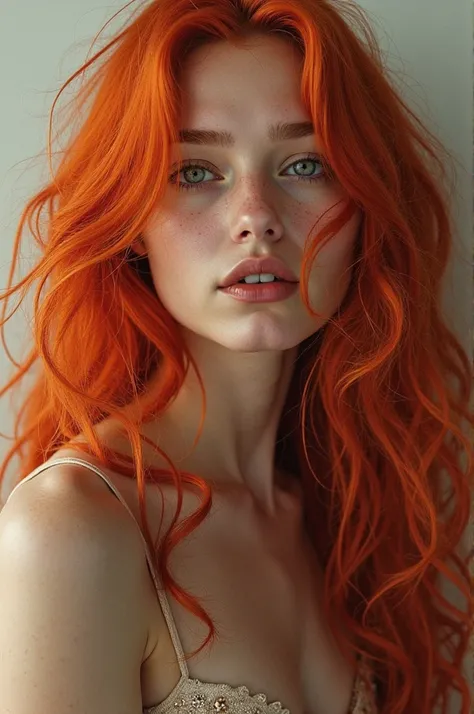 Create a girl with red hair make it super red