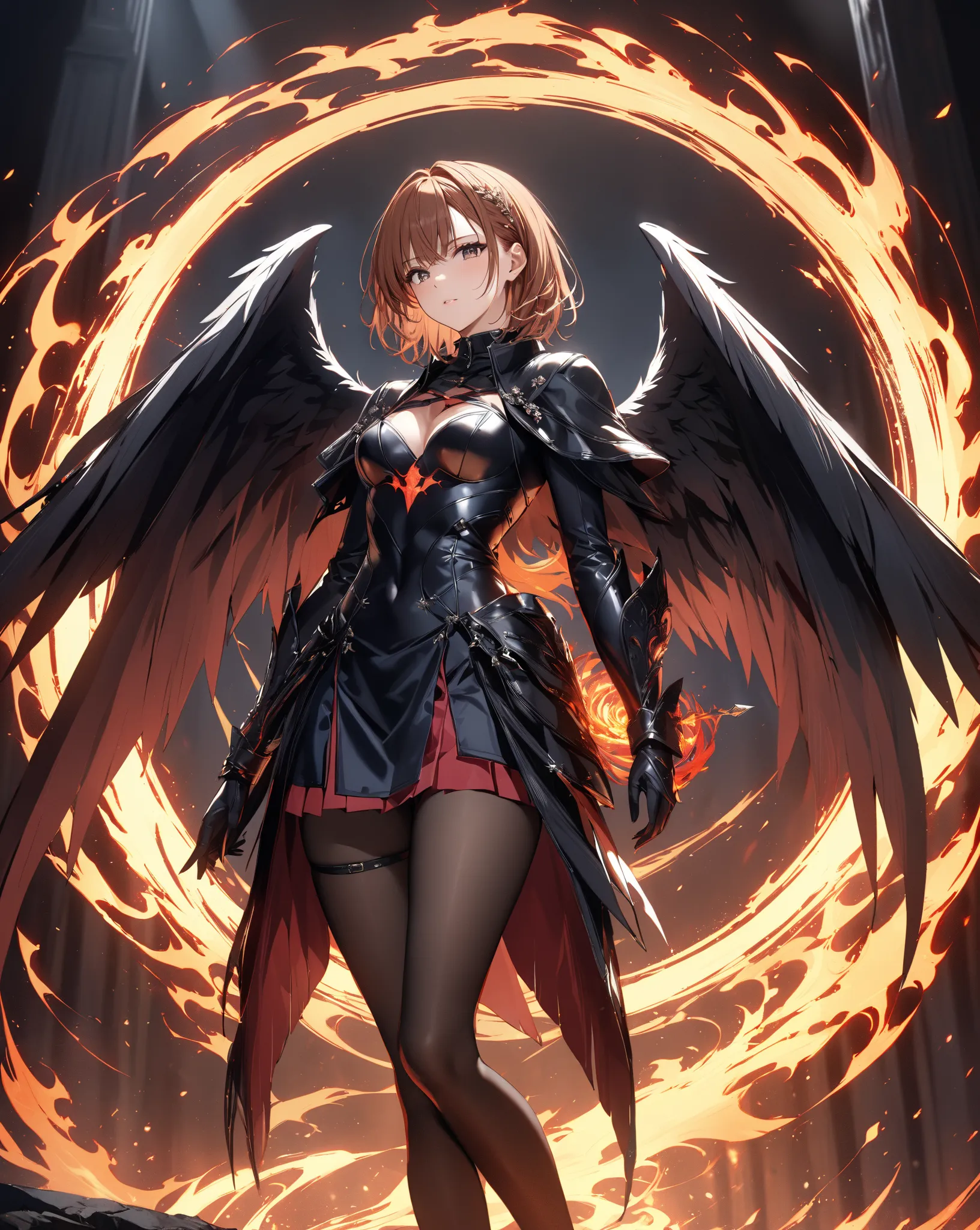 Demon World, Fallen Angel, Spiral of Fire, Ever Darkness, Yatsubasa, (Misaka Mikoto), masterpiece, highest quality, UHD, retina, masterpiece, accurate anatomy, super detailed, high quality, best quality, 8k