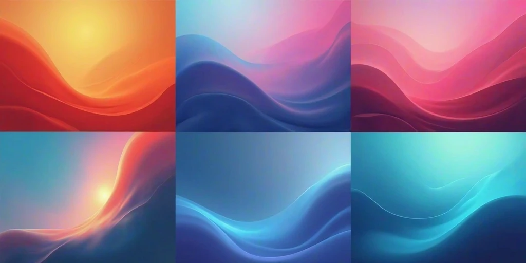 This image showcases a collection of six vibrant gradient templates arranged in a 2x3 grid. Each template features a unique blend of colors with smooth transitions, giving them a modern and dynamic look. The gradients have a soft, fluid appearance with sub...