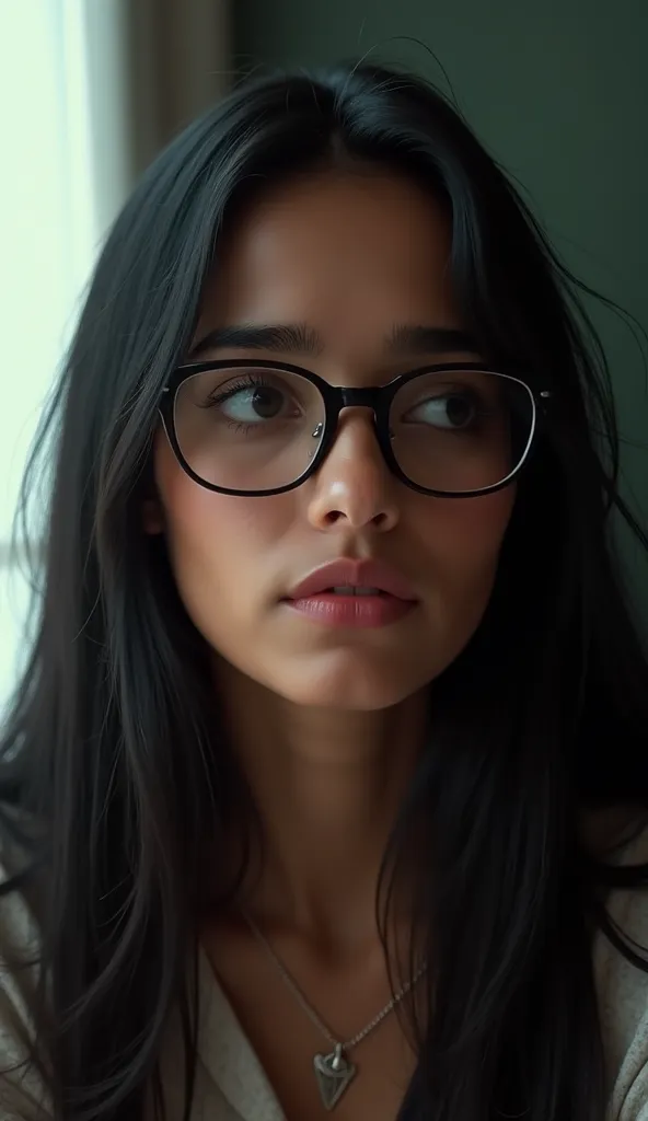 Adult indian girl with straight hair and glasses 